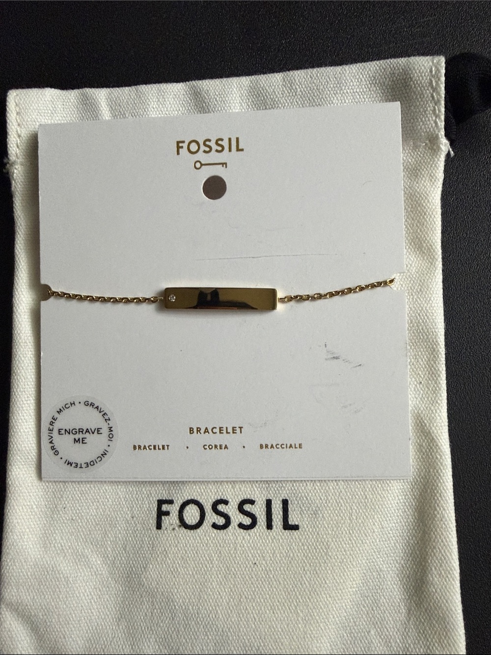Fossil Gold Tone Engravable Bar Bracelet
